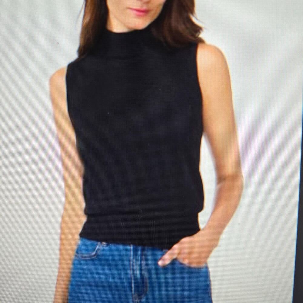 23rd Street Cotton blend Black Sleeveless Mock Neck Sweater Top Medium 90s CBK